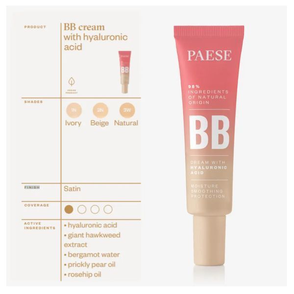 Paese тональний крем BB-крем з гіалуроновою кислотою BB Cream 30ml (01N) ivory 00026 фото