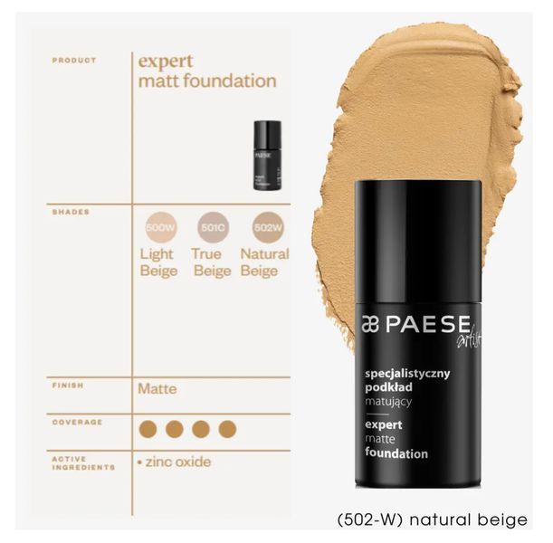 Paese Тональний крем-мус матуючий для жирної шкіри Matt Expert 30ml (502-W) natural beige 00027 фото